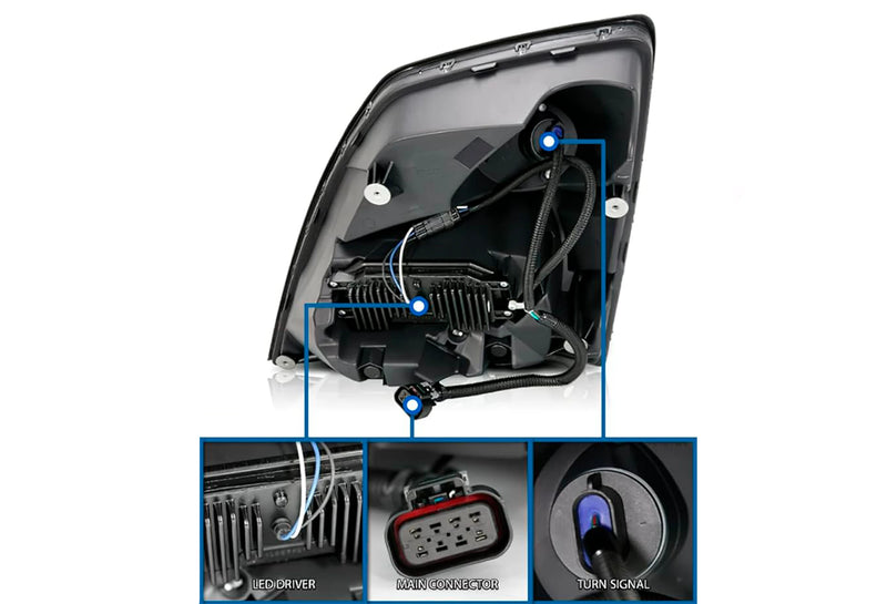 Headlights Full LED Black Set 2004-2017 Volvo VNL VT