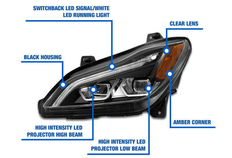 Headlight LED Black Driver 2022 2023+ Kenworth T680 Next Gen