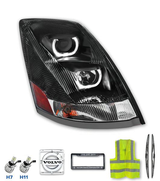 Headlight with LED bar Black Passenger 2004-2017 Volvo VNL VNX VT