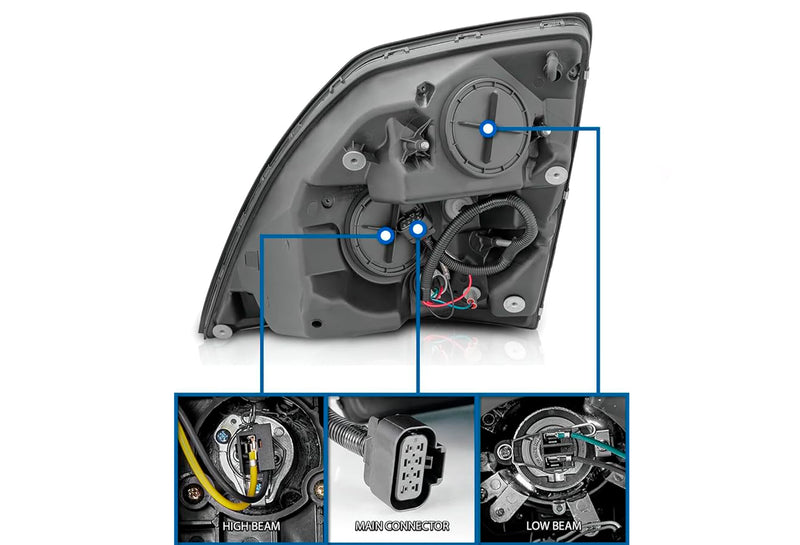 Headlights with LED bar Chrome Set 2004-2017 Volvo VNL VNX VT