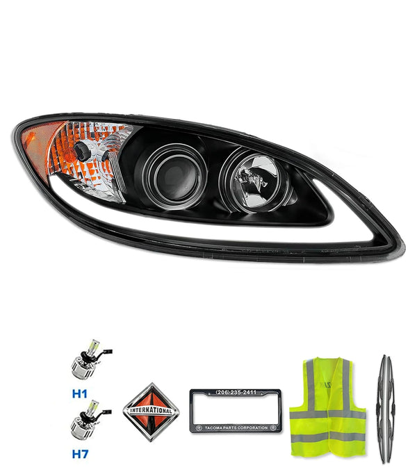 Headlight Black with LED Glow Bar Passenger 2008-2016 International Prostar