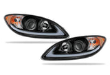 Headlights Black with LED Glow Bar Set 2008-2016 International Prostar