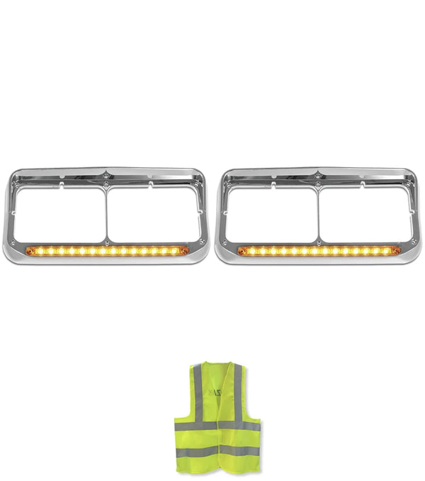 Headlights Bezels C500 12" Yellow LED Light Bar 2 Pcs Peterbilt 378 379