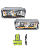 Headlights Chrome LED DRL Set Kenworth W900 T800 T600