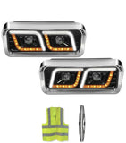 Headlights Black LED DRL Set Kenworth W900 T800 T600