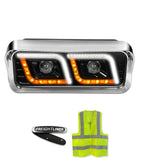 Headlight LED DRL Dual Black Passenger Freightliner Classic