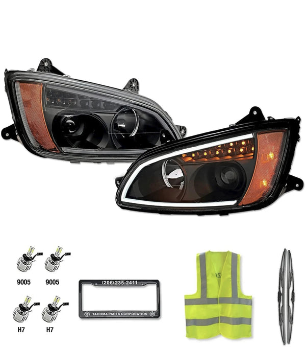 Headlights LED Bar Turn Signal Black Set 2008-2016 KW T660 T700