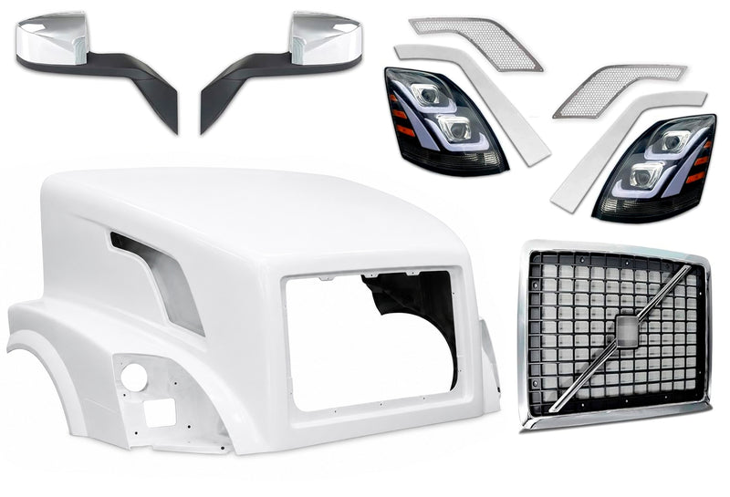 Hood Shell Fiberglass w/ Grille, Mirror, Headlight, Air Intakes 2004-2017 Volvo VNL