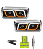 Headlights LED DRL Dual Black Set Freightliner Classic