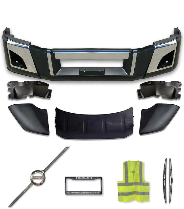 Bumper Set W/ Fog Holes Chrome Trim & Air Flow Deflector 2018+ Volvo VNL VNR