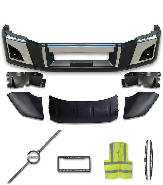 Juego de parachoques con orificios para faros antiniebla, moldura cromada y deflector de flujo de aire para Volvo VNL VNR (2018+).