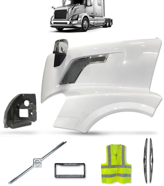 Hood Fender Fiberglass Driver with Set 2004-2017 Volvo VNL