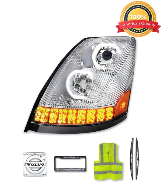 Headlight Full LED Chrome Driver 2004-2017 Volvo VNL VNX VT