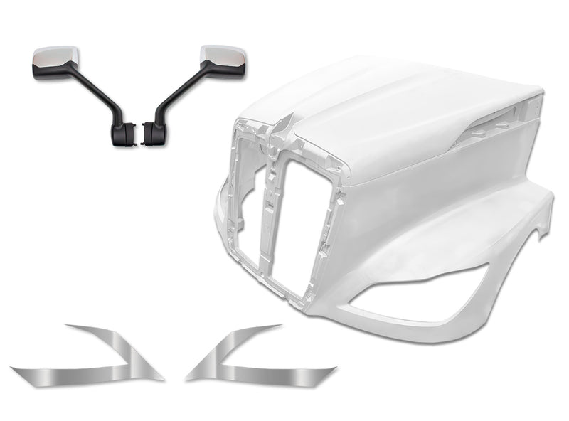 Fiberglass Long Hood w/Grille w/Bug Screen, Air Intakes, Mirrors, Short Trims - Set 2022+ Kenworth T680 Next Gen