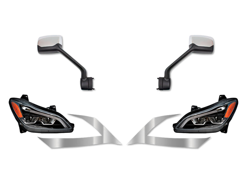 Fiberglass Long Hood w/Grille w/Bug Screen, Air Intakes, Mirrors, LED Headlights, Short Trims - Set 2022+ Kenworth T680 Next Gen