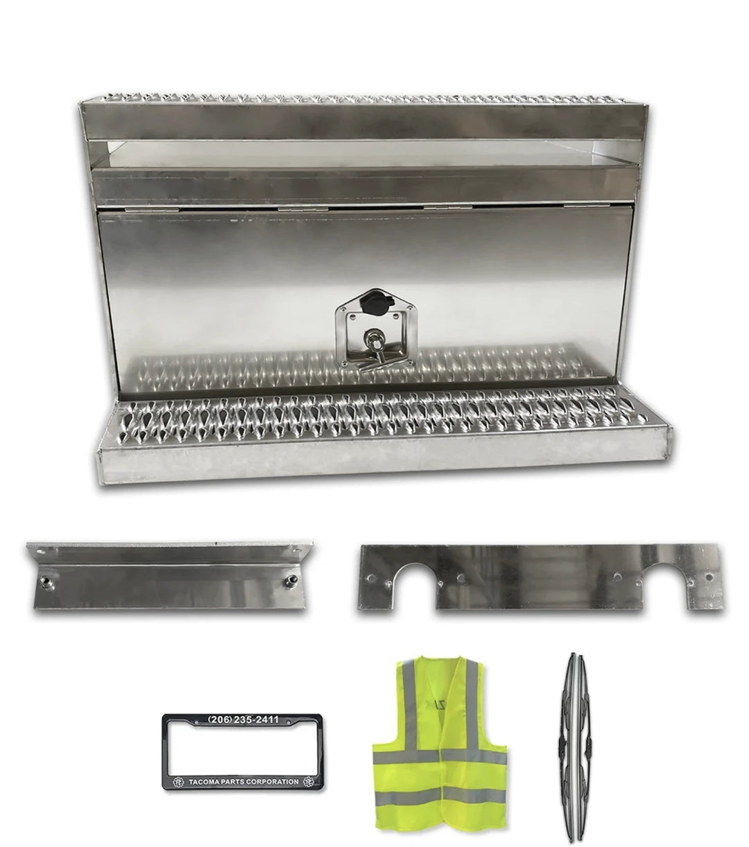 Aluminum Tool Box Step with Brackets Driver Peterbilt 377 Aluminum Tool Box Step with Brackets Driver Peterbilt 377
