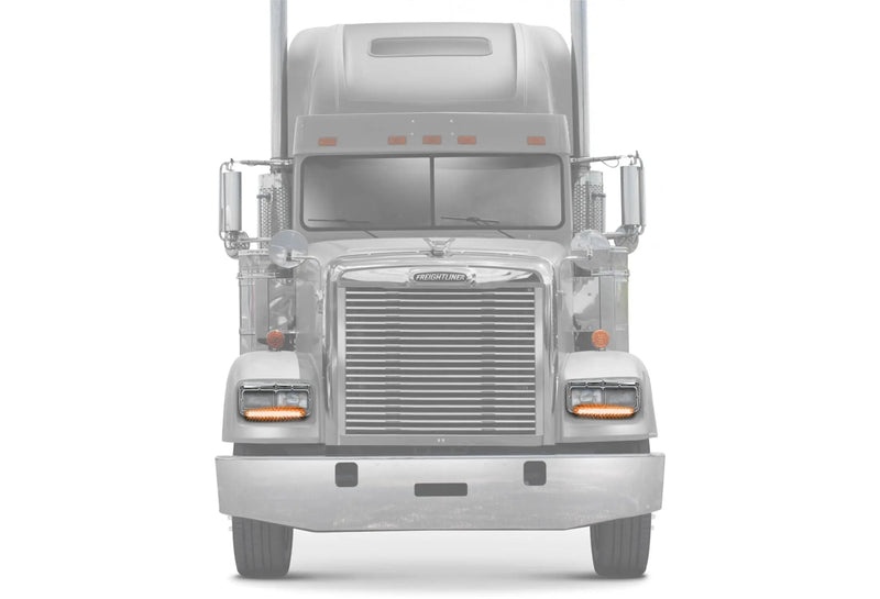 Headlights Bezels Chrome with 12" Amber/Yellow LED Light Strip Bar 2 Pcs For Freightliner FLD Classic XL - 