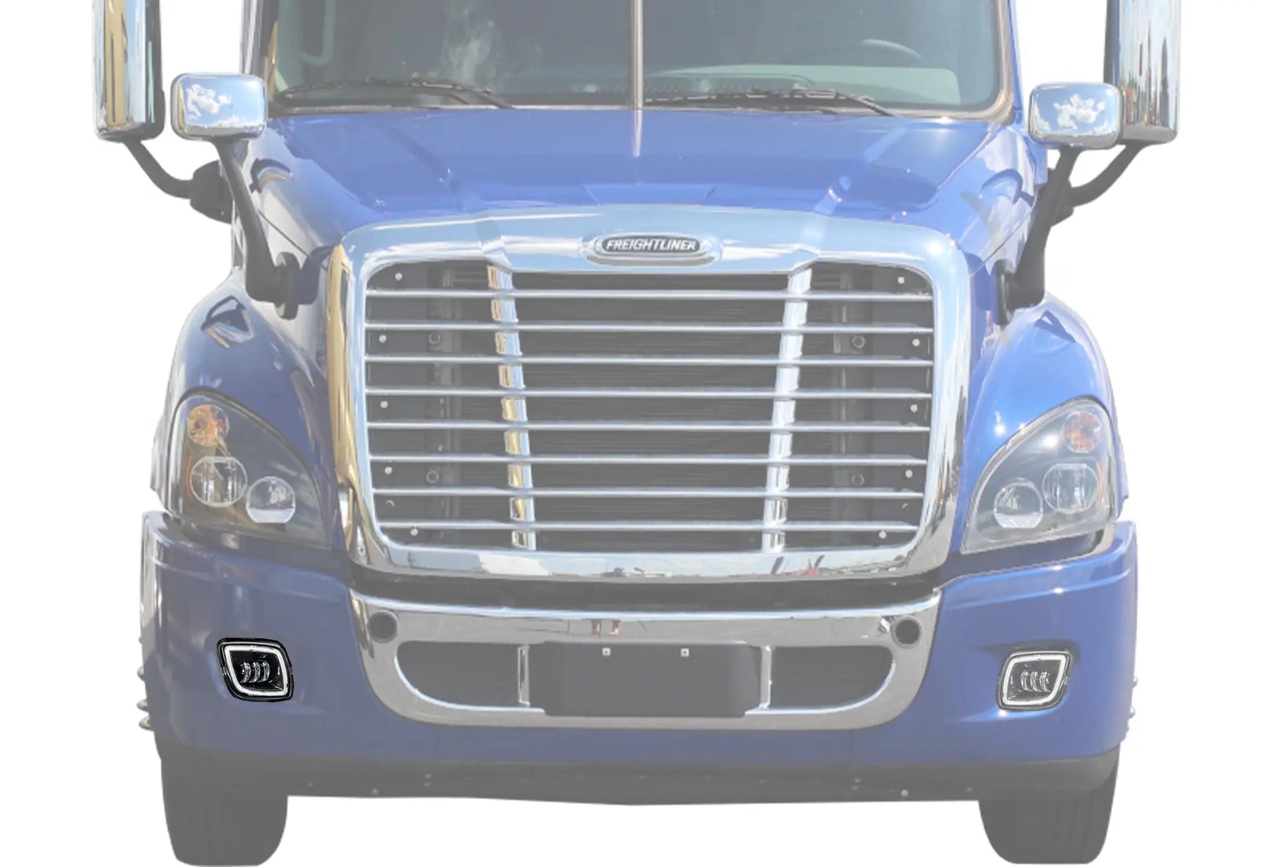 Pair Of LED Fog Lights For 2008-2017 Freightliner Cascadia - Chrome Housing, Clear Lens, White Light