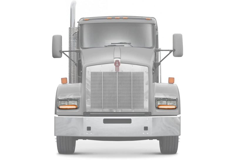 Headlights Bezels Chrome with 12" Amber/Yellow LED Light Strip Bar 2 Pcs For Kenworth T400 T600 T800 W900B W900L - 