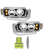 Headlights LED Black Set 1981-2021 Peterbilt 359 379, 2008-2021 Peterbilt 389