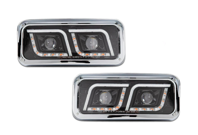Headlights LED DRL Dual Black Set Freightliner Classic