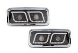 Headlights LED DRL Dual Black Set Freightliner Classic