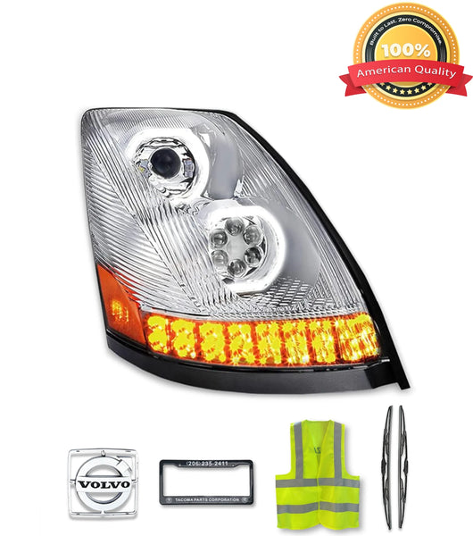 Headlight Full LED Chrome Passenger 2004-2017 Volvo VNL VNX VT