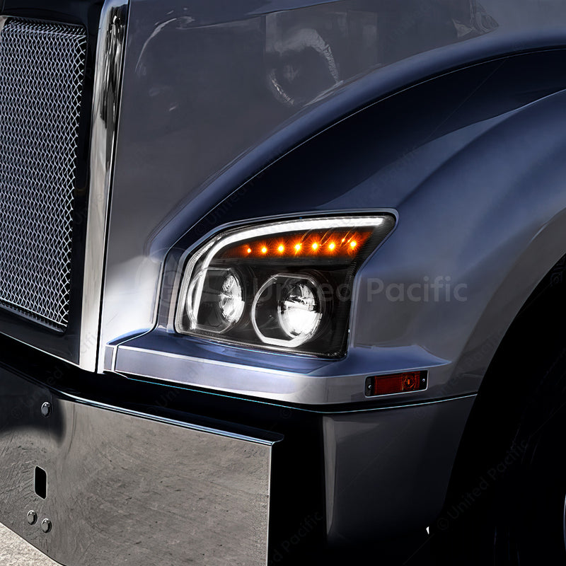UNITED PACIFIC 32866 High Power LED Blackout Headlight With LED Turn Signal & Light Bar For 2015-2026 Kenworth T880-Driver