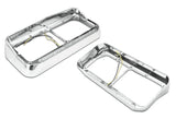 Headlights Bezels Chrome with 12" Clear/White LED Light Strip Bar 2 Pcs For Freightliner FLD Classic XL - 