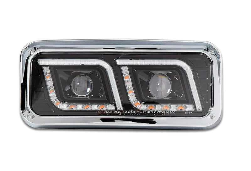 Headlight Black LED DRL Passenger Kenworth W900 T800 T600