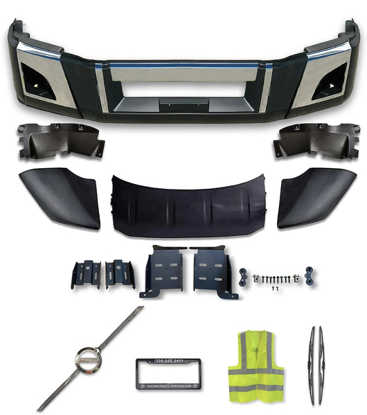 Juego de parachoques con orificios para faros antiniebla, molduras cromadas, deflector de flujo de aire y soportes para Volvo VNL VNR (2018+)