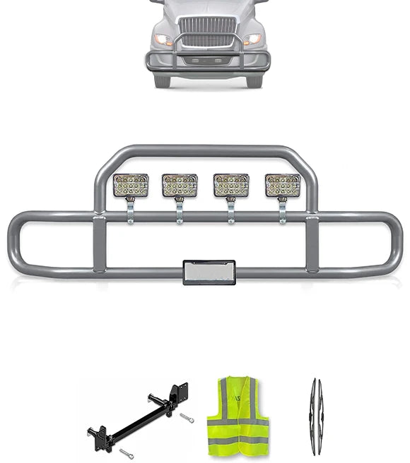 Gray Front Grille Deer Moose Bumper Guard 2018+ International LT LT625 (plastic bumper w/central fog lights)
