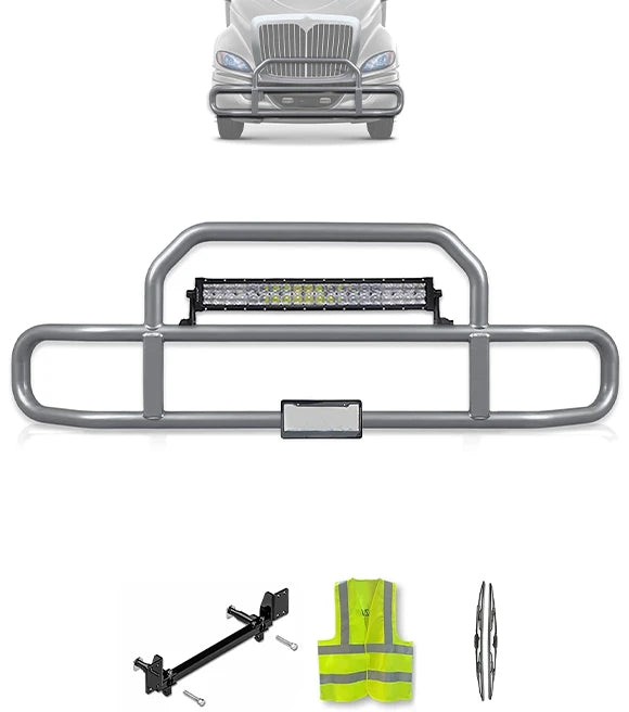 Gray Front Grille Deer Moose Bumper Guard International RH (plastic bumper w/central fog lights)