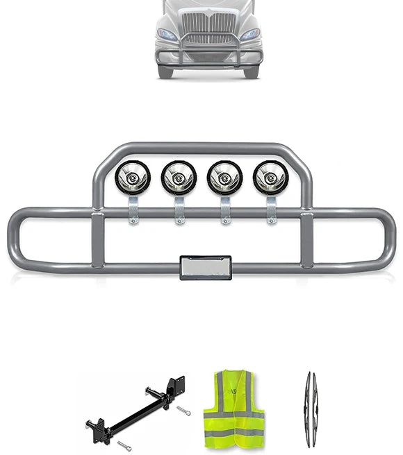 Gray Front Grille Deer Moose Bumper Guard 2008-2017 International ProStar (plastic bumper)