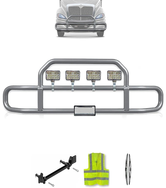 Gray Front Grille Deer Moose Bumper Guard International RH (plastic bumper w/central fog lights)