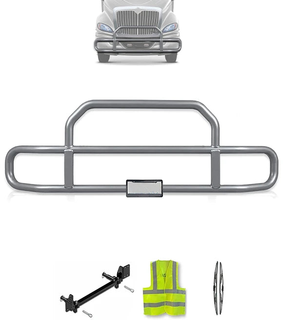 Gray Front Grille Deer Moose Bumper Guard International RH (plastic bumper w/central fog lights)
