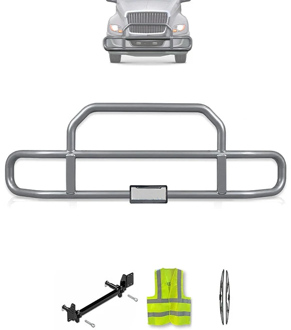 Gray Front Grille Deer Moose Bumper Guard 2018+ International LT LT625 (plastic bumper w/central fog lights)
