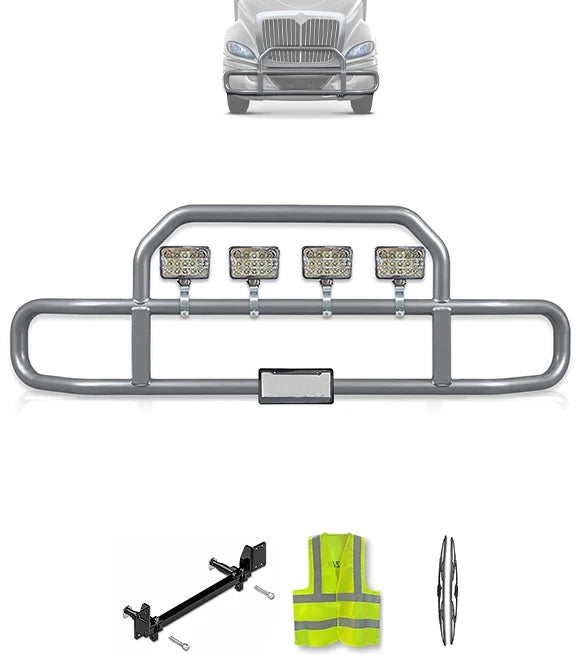 Gray Front Grille Deer Moose Bumper Guard 2008-2017 International ProStar (plastic bumper)