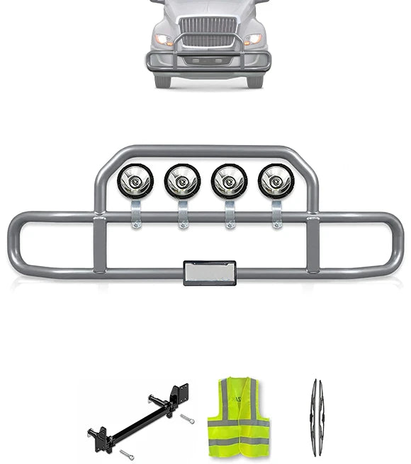 Gray Front Grille Deer Moose Bumper Guard 2018+ International LT LT625 (plastic bumper w/central fog lights)