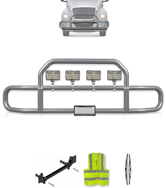 Gray Front Grille Deer Moose Bumper Guard 2018+ International LT LT625 (plastic bumper)