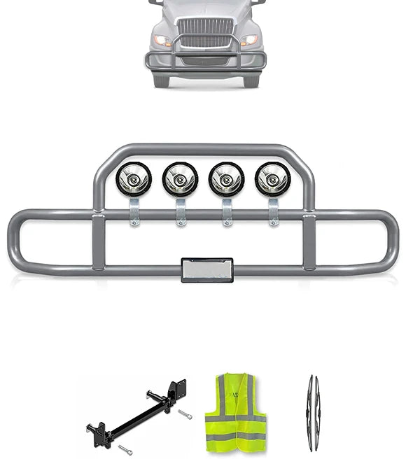 Gray Front Grille Deer Moose Bumper Guard 2018+ International LT LT625 (plastic bumper)