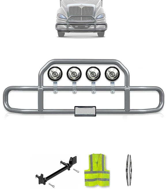 Gray Front Grille Deer Moose Bumper Guard International RH (plastic bumper w/central fog lights)