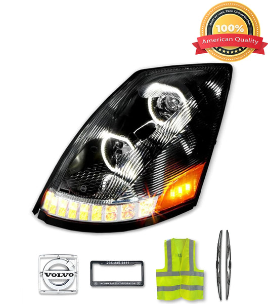 Headlight Full LED Black Driver 2004-2017 Volvo VNL VNX VT