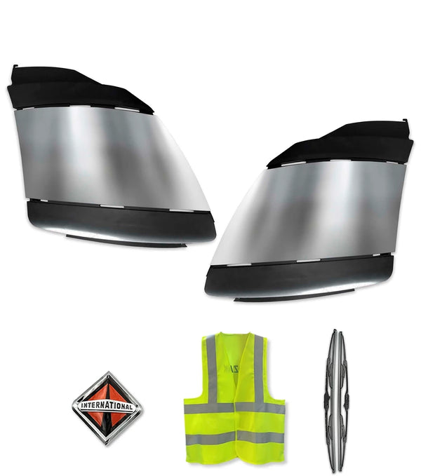 Bumper Corners Plastic with Chrome Trim Set 2008-2015 International Prostar