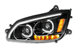 Headlight LED Black with Turn Signal Dual Driver 2008-2018 Kenworth T660