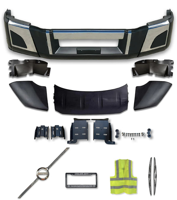 Bumper Set W/o Fog Holes Chrome Trim & Air Flow Deflector & Brackets 2018+ Volvo VNL VNR