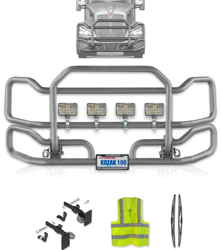 Front Grey Grille Guard Large 2022+ Kenworth T680 Next Gen (No Fog)