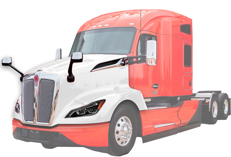 Fiberglass Long Hood w/Grille w/Bug Screen, Air Intakes, Mirrors, LED Headlights, Short Trims - Set 2022+ Kenworth T680 Next Gen