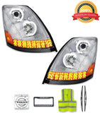 Headlights Full LED Chrome Set 2004-2017 Volvo VNL VNX VT