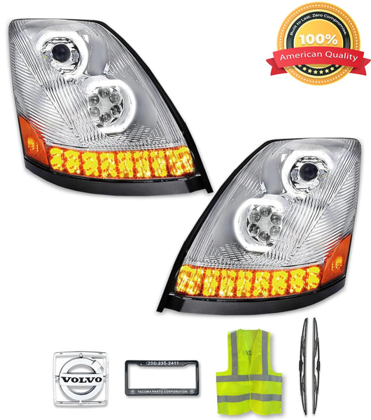 Headlights Full LED Chrome Set 2004-2017 Volvo VNL VNX VT